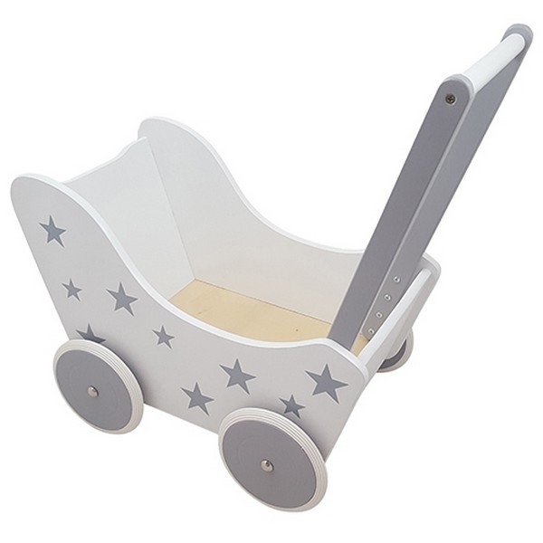 Poppenwagen met Sterretjes Wit/Zilver, exclusief dekje (2x)