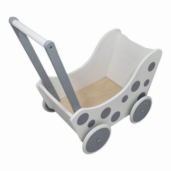 Poppenwagen met Stip Groot Wit/Zilver, exclusief dekje