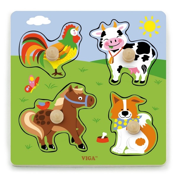 Puzzel houten knop - Boerderijdieren - Viga Toys