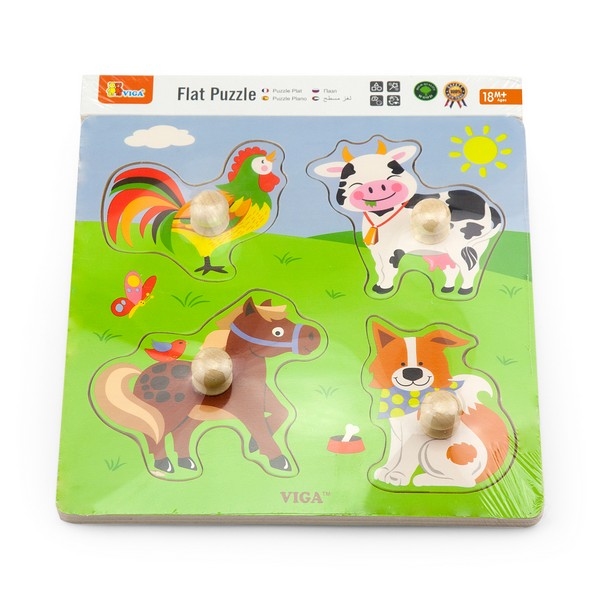 Puzzel houten knop - Boerderijdieren - Viga Toys