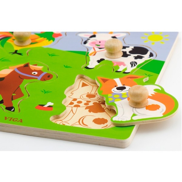 Puzzel houten knop - Boerderijdieren - Viga Toys