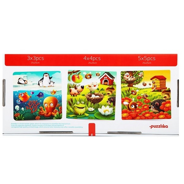 Puzzlika - Vrolijke Dieren - 3 Puzzels  ( -15% op=op )