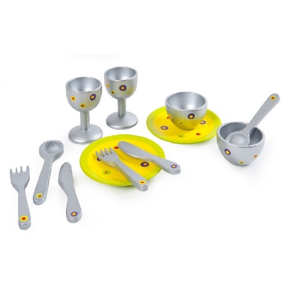 Servies set hout zilverkleurig Classic, aanbieding =-/-20%