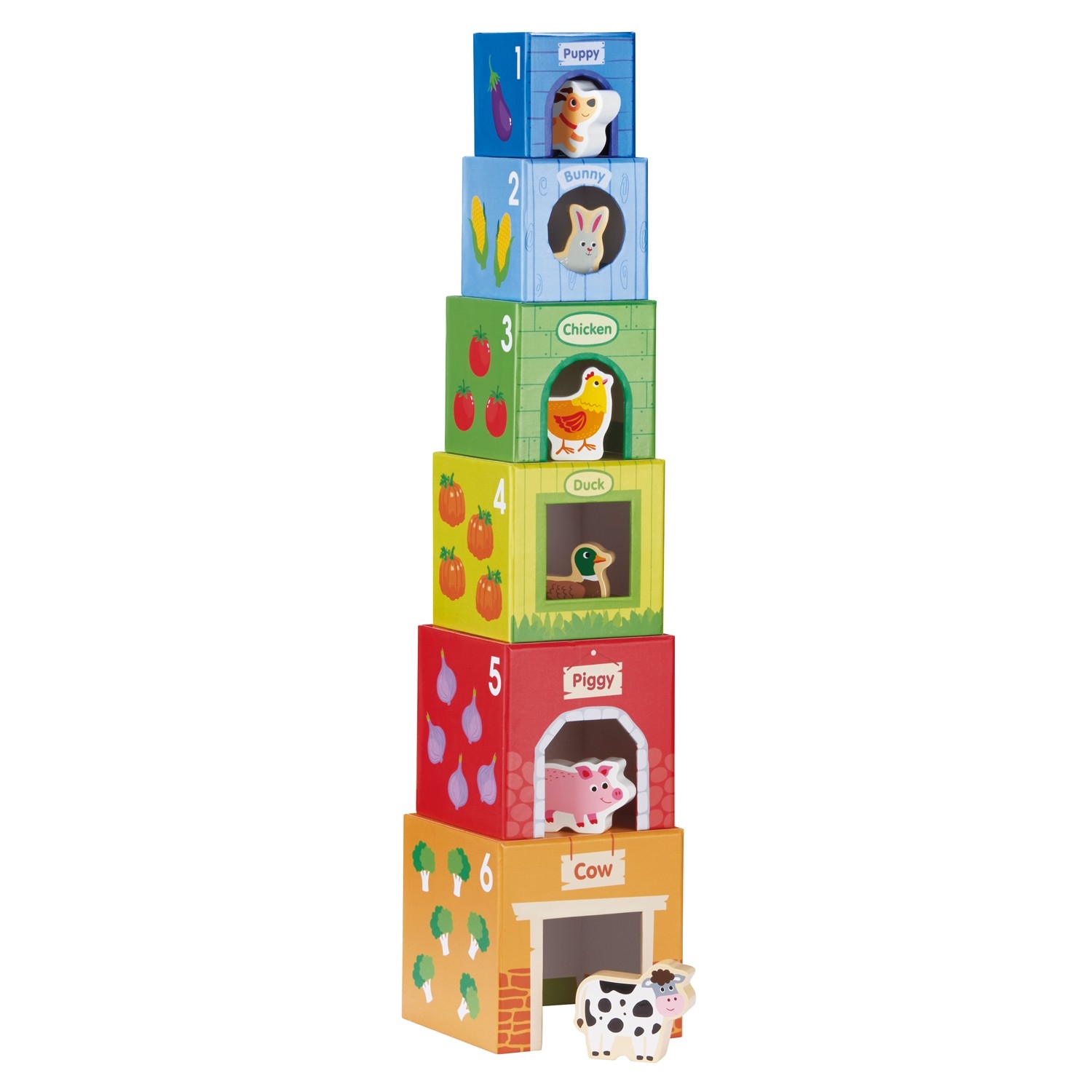 Stapelkubus - met boerderijdieren - Lelin Toys, uitverkocht