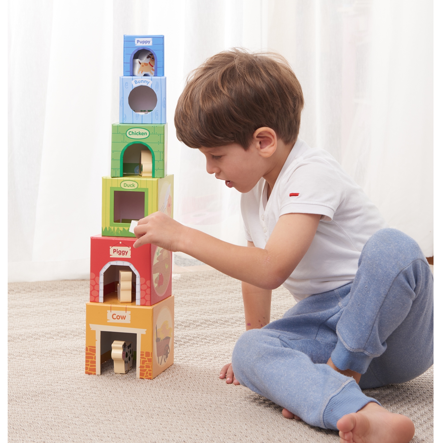 Stapelkubus - met boerderijdieren - Lelin Toys, uitverkocht