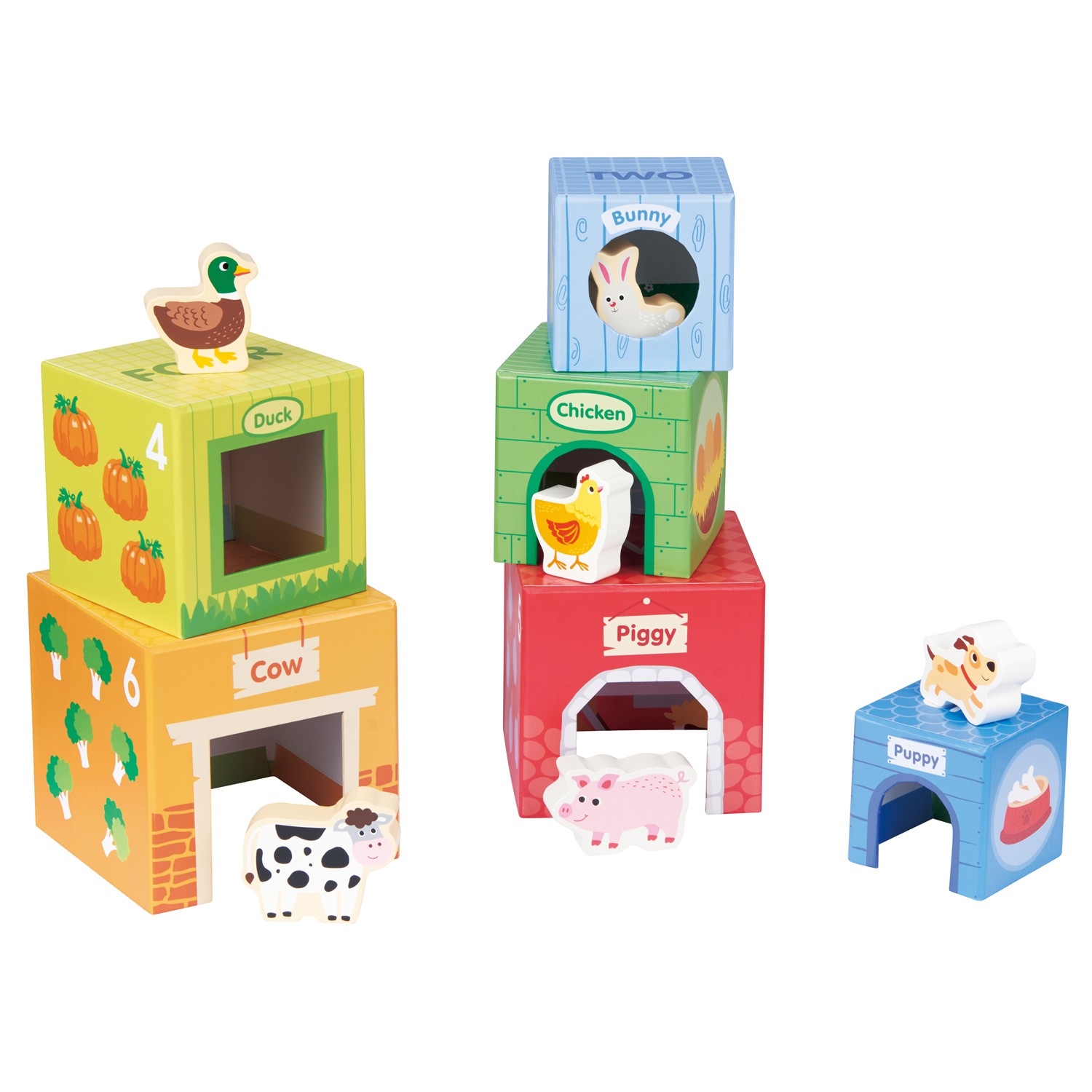 Stapelkubus - met boerderijdieren - Lelin Toys