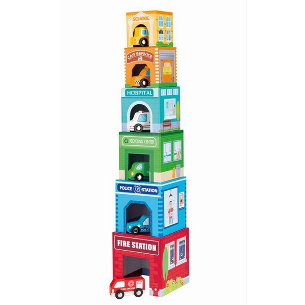 Stapelkubus - met voertuigen - Lelin Toys, uitverkocht