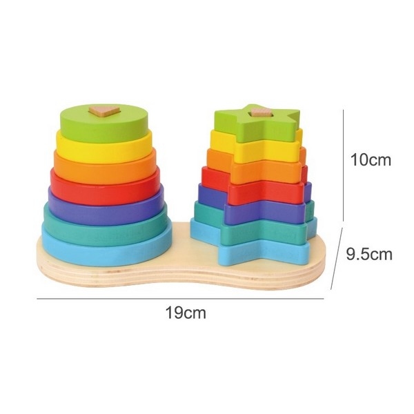 Stapeltoren Piramide regenboog dubbel - 14 schijven