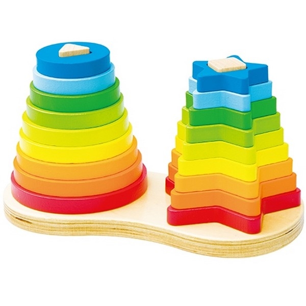 Stapeltoren Piramide regenboog dubbel - 18 schijven