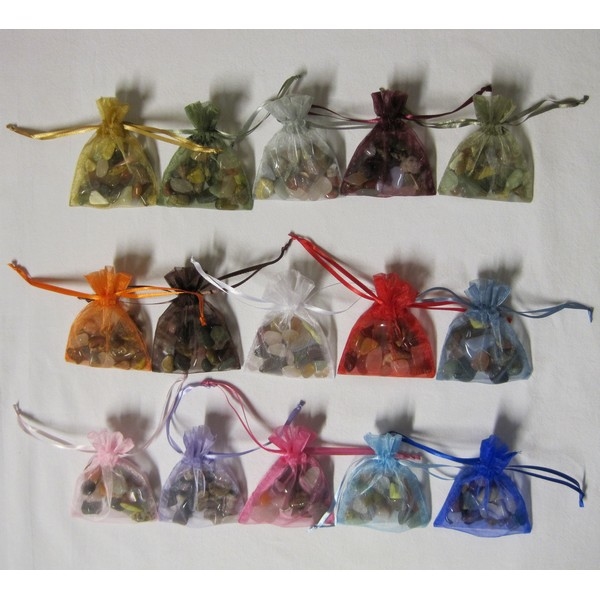 Steentjes Mini in organza zakjes in 15 kleuren