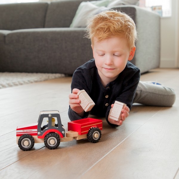 Tractor met aanhanger  - Hooibalen en speelfiguren
