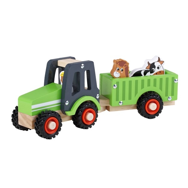 Tractor met aanhanger rubberen wielen; onderweg