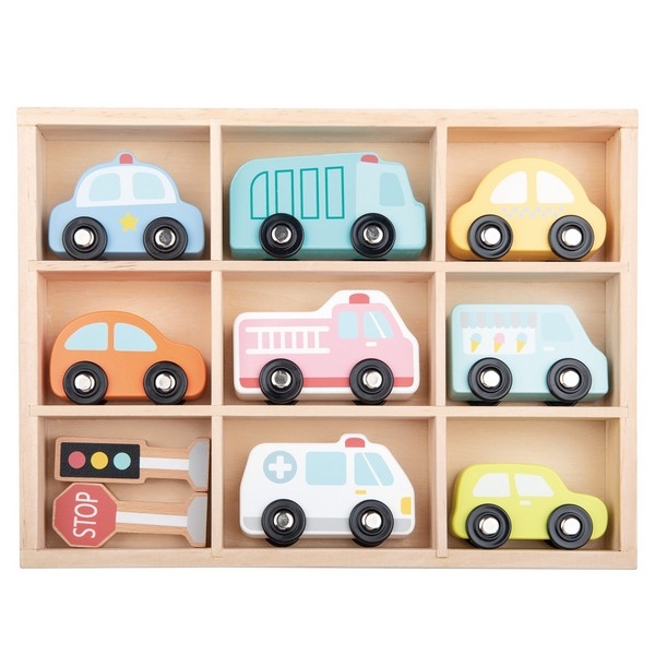 Voertuigen Set in Houten Box - 11 stuks - Lelin Toys