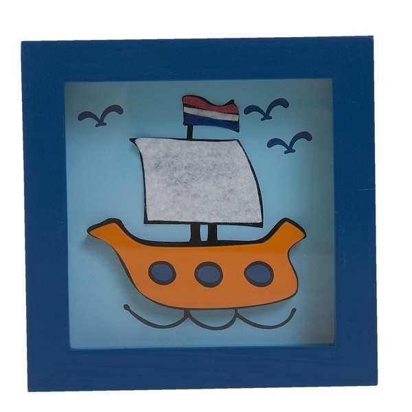 Wanddecoratie boot (12x12cm)