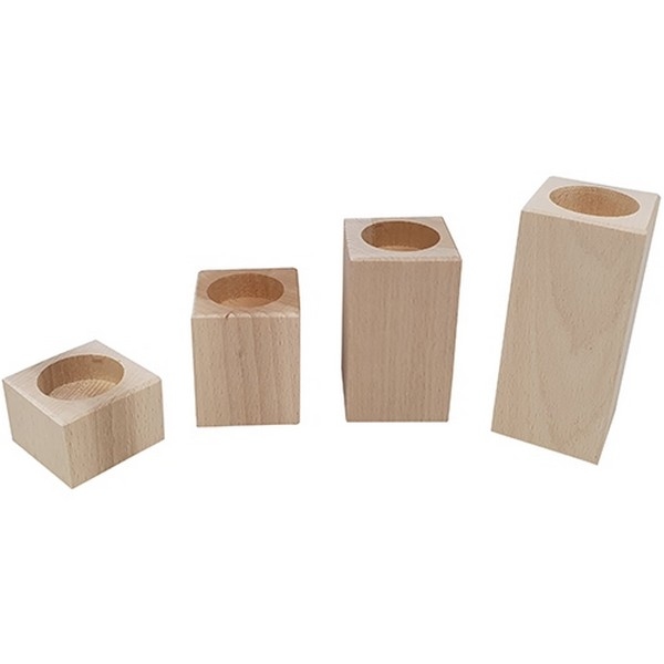 Waxinelichthouder vierkant beukenhout - H 13 cm