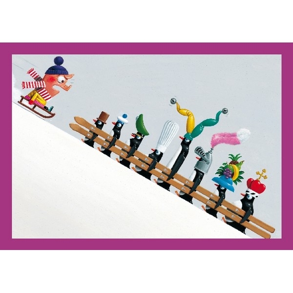 Wenskaart met enveloppe Pinquins Skiers (21x)