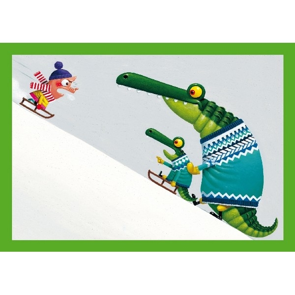 Wenskaart met enveloppe Wintersport (4x)